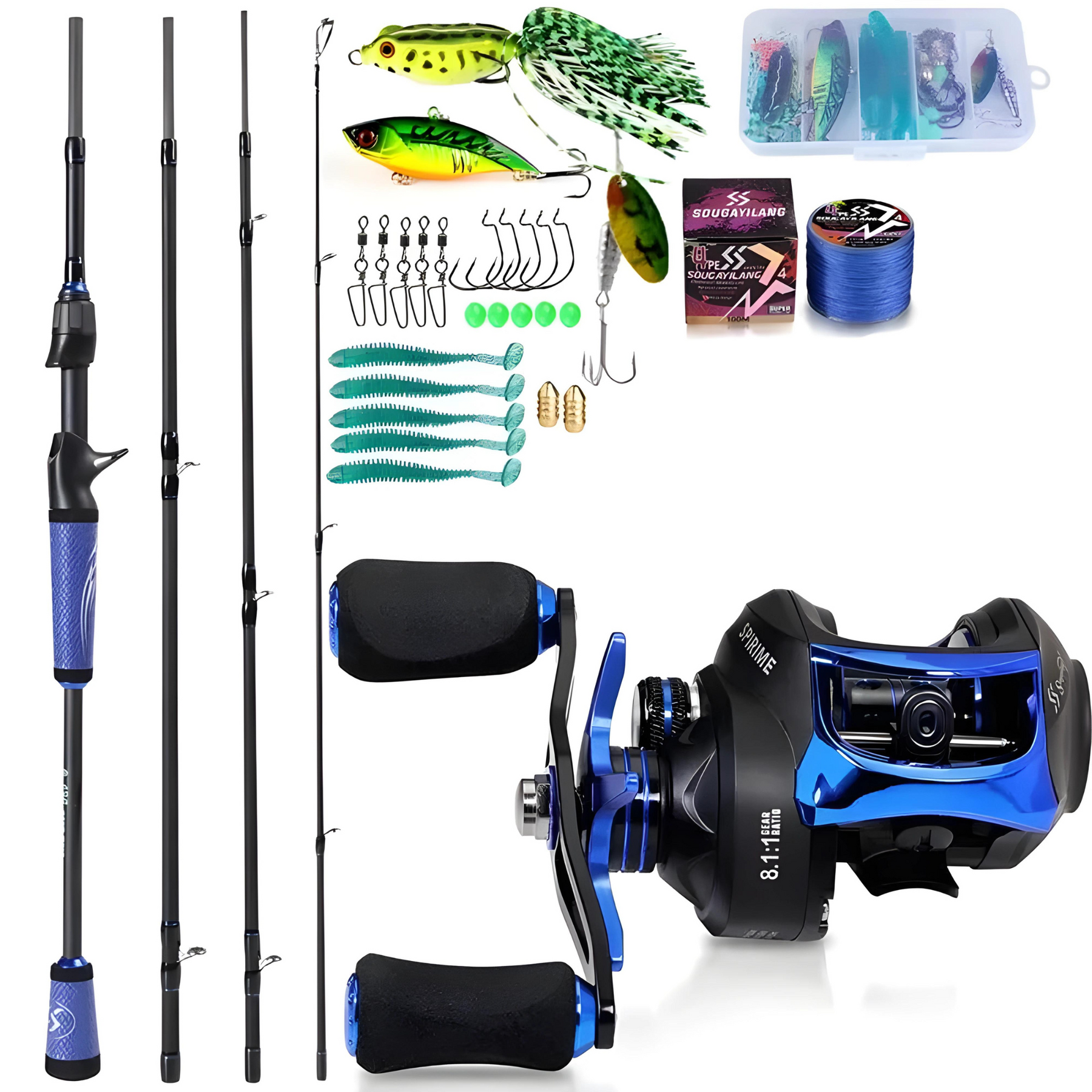 Kit De Pesca Sougayilang 1.8m 2.1m 22lbs Fibra De Carbono Drag 10kg 8.1:1