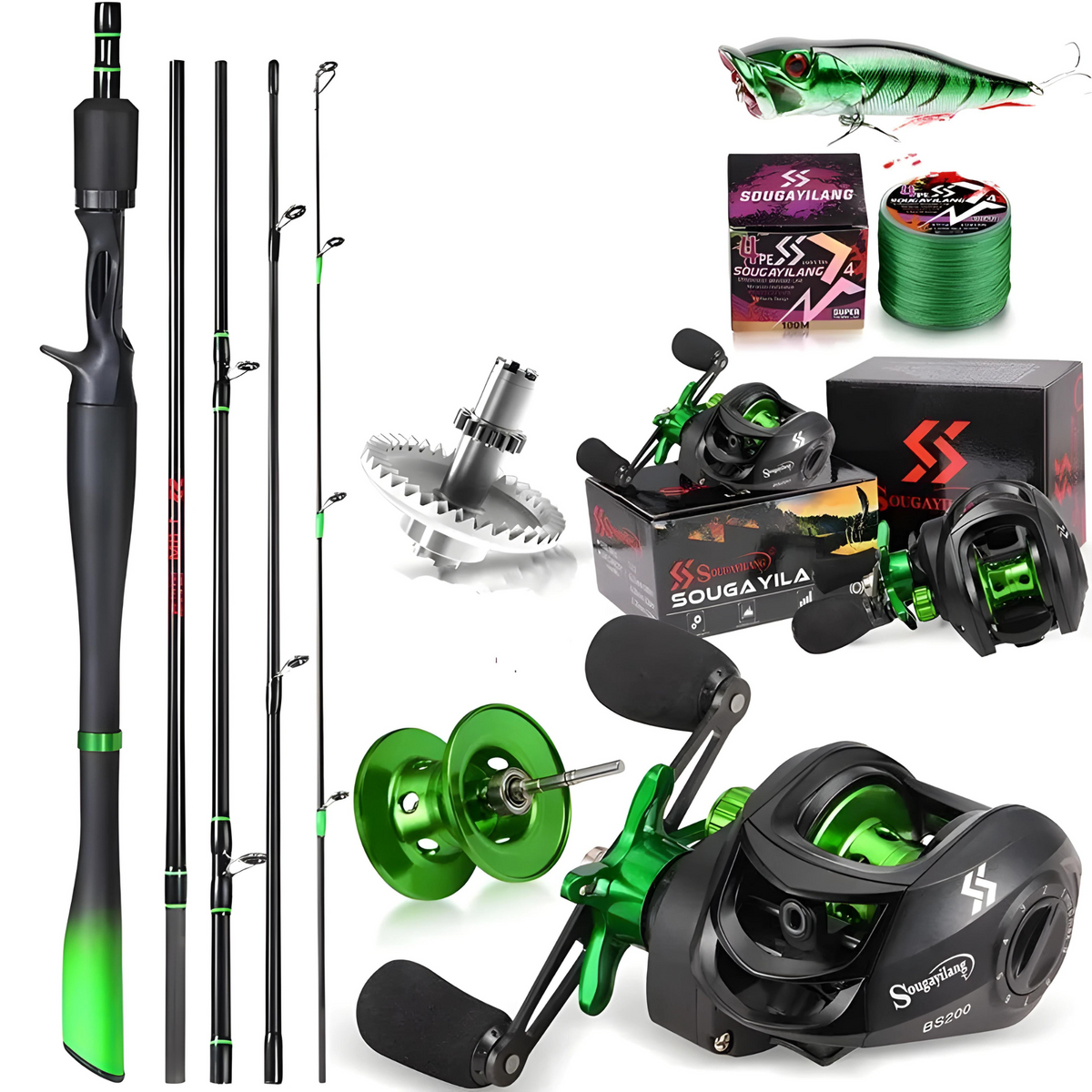 Kit Completo De Pesca Sougayilang Fibra De Carbono Carretilha Drag 10kg