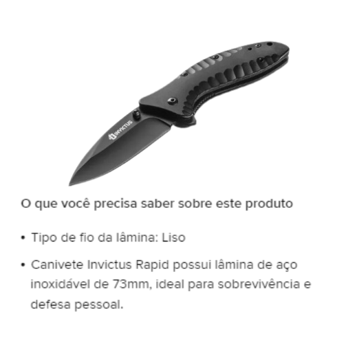 Canivete tático Invictus Rapid cor preto